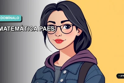 Joven estudiante universitaria sonriendo con confianza, lista para dominar la matemática de la PAES. Ilustración plana y moderna en estilo corporativo, con fondo de gradiente suave. Ideal para estudiantes que buscan prepararse con material actualizado.