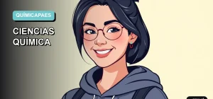 Ilustración plana y moderna de una estudiante universitaria sonriente, con un estilo fresco y contemporáneo, sobre un fondo de gradiente suave color menta. Representa la confianza y el enfoque para dominar la asignatura de Química en la PAES.