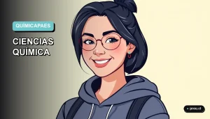 Ilustración plana y moderna de una estudiante universitaria sonriente, con un estilo fresco y contemporáneo, sobre un fondo de gradiente suave color menta. Representa la confianza y el enfoque para dominar la asignatura de Química en la PAES.