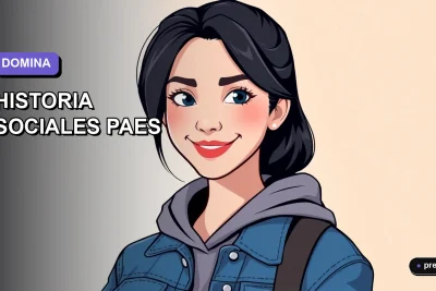 Joven estudiante sonriendo con confianza, listo para dominar el temario de Historia y Ciencias Sociales para la PAES. Ilustración plana y moderna con fondo de gradiente suave.