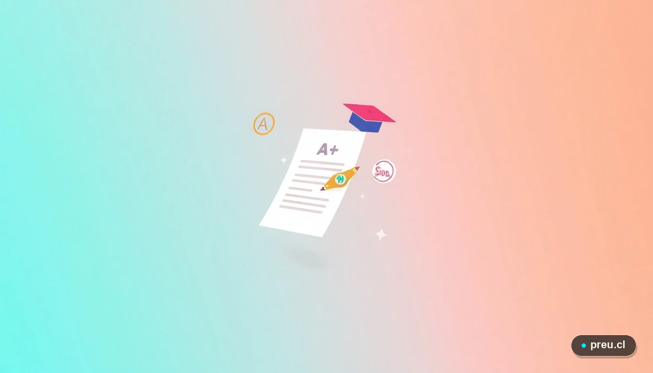 Conceptos de álgebra representados de forma abstracta y moderna con iconos planos: un documento con A+, un gráfico de progreso al 100% y símbolos matemáticos flotantes, sobre un fondo de gradiente fresco.