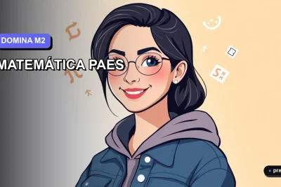 Ilustración plana y moderna de un estudiante universitario sonriendo y seguro, junto a símbolos matemáticos flotantes, sobre un fondo de gradiente lila suave. Representa el éxito y la confianza para preparar la PAES de Matemática M2.