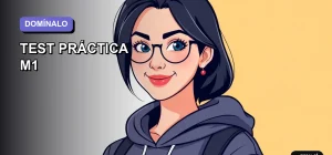 Ilustración plana y moderna de una estudiante universitaria sonriendo con confianza, lista para dominar su examen de práctica. Fondo con gradiente suave en tonos lavanda, estilo educativo juvenil y motivador.