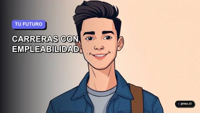 Ilustración plana y moderna de un estudiante universitario sonriendo, con un fondo de gradiente azul y violeta. Representa la confianza y claridad al elegir una carrera con alta empleabilidad en Chile.