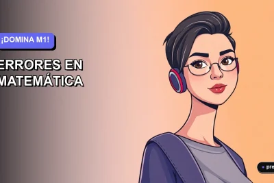 Ilustración plana y moderna de un estudiante universitario sonriendo, con un fondo de gradiente azul lila. Representa la confianza al superar errores comunes en matemáticas y subir el puntaje, en un estilo fresco y motivador para jóvenes.
