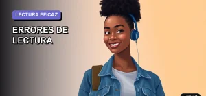 Ilustración plana y moderna de una joven universitaria sonriente, con estilo de pelo afro y chaqueta denim, sobre un fondo lila suave. Representa a una estudiante segura que domina la lectura comprensiva, lista para aprender a evitar errores comunes.