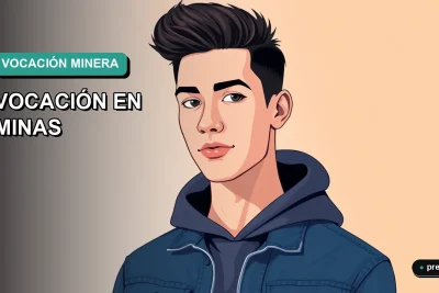 Joven estudiante universitario sonriendo con confianza, ilustrado en estilo plano y moderno, sobre un fondo de gradiente suave. Representa la seguridad y el futuro prometedor de la Ingeniería en Minas.