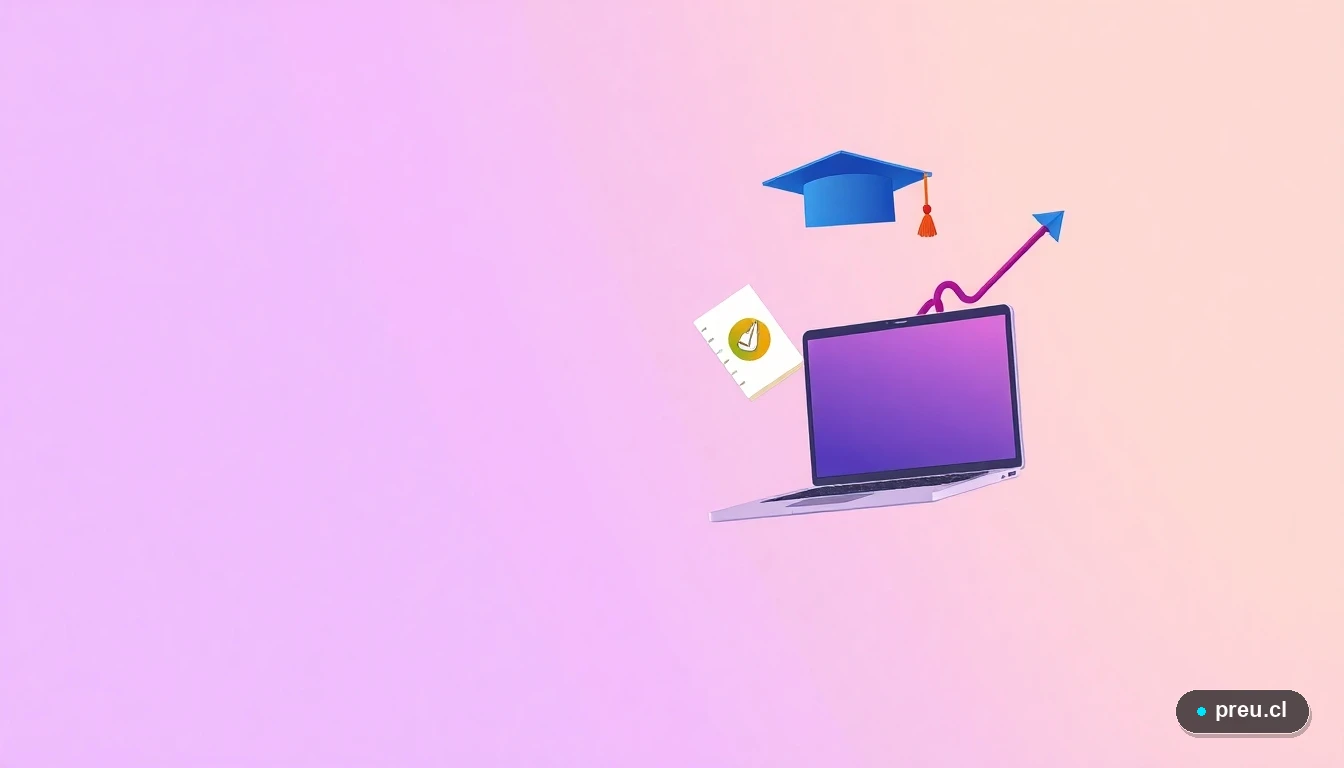 Ilustración de elementos académicos flotantes como un laptop, una libreta y un gráfico de progreso, con un estilo plano y colorido. Simboliza el manejo y organización de los beneficios estudiantiles para alcanzar el éxito en tus estudios.