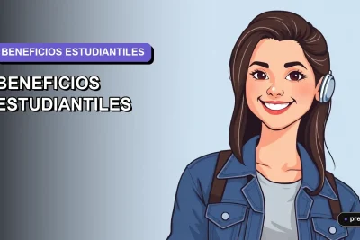 Ilustración plana y moderna de una estudiante universitaria sonriente, con un estilo fresco y juvenil, sobre un fondo de gradiente suave. Representa el acceso fácil y amigable a toda la información sobre beneficios para estudiantes.