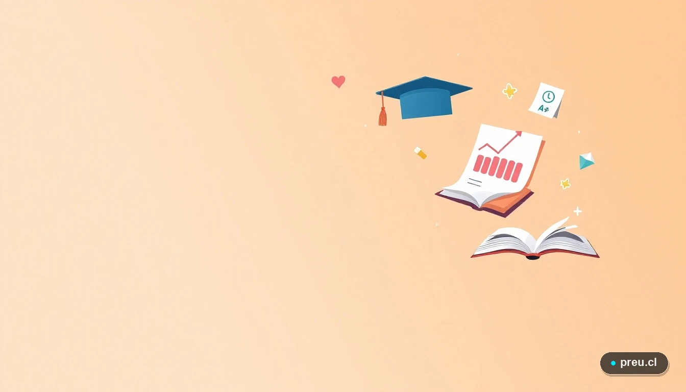 Ilustración abstracta de elementos académicos en estilo plano: un gorro de graduación, un papel de examen con nota máxima, un gráfico de progreso y un libro abierto, sobre un fondo degradado suave. Simboliza el éxito y los logros educativos alcanzables.