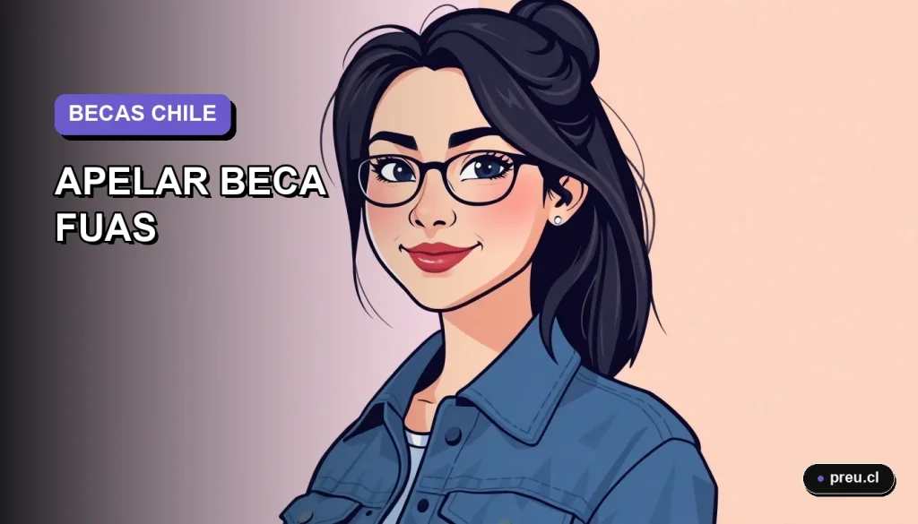 Ilustración plana y moderna de una estudiante universitaria sonriente y segura, con un fondo de gradiente lavanda suave. Representa la confianza para apelar y conseguir la beca, pensada para jóvenes chilenos.