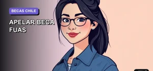 Ilustración plana y moderna de una estudiante universitaria sonriente y segura, con un fondo de gradiente lavanda suave. Representa la confianza para apelar y conseguir la beca, pensada para jóvenes chilenos.