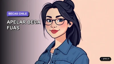 Ilustración plana y moderna de una estudiante universitaria sonriente y segura, con un fondo de gradiente lavanda suave. Representa la confianza para apelar y conseguir la beca, pensada para jóvenes chilenos.