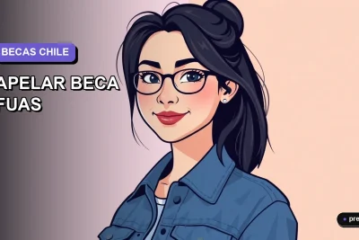 Ilustración plana y moderna de una estudiante universitaria sonriente y segura, con un fondo de gradiente lavanda suave. Representa la confianza para apelar y conseguir la beca, pensada para jóvenes chilenos.