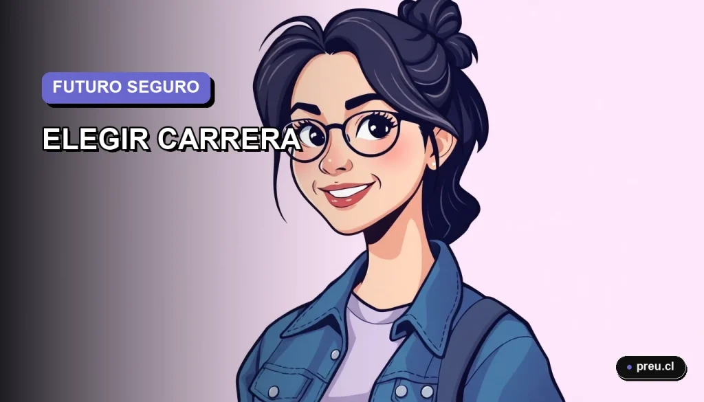 Ilustración plana y moderna de una joven universitaria sonriente, con estilo de pelo moderno y ropa casual, sobre un fondo de gradiente lila suave. Representa confianza al elegir una carrera profesional con futuro.