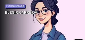 Ilustración plana y moderna de una joven universitaria sonriente, con estilo de pelo moderno y ropa casual, sobre un fondo de gradiente lila suave. Representa confianza al elegir una carrera profesional con futuro.