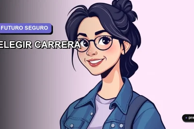 Ilustración plana y moderna de una joven universitaria sonriente, con estilo de pelo moderno y ropa casual, sobre un fondo de gradiente lila suave. Representa confianza al elegir una carrera profesional con futuro.
