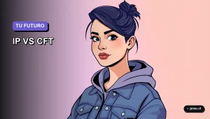 Ilustración plana y moderna de una joven universitaria sonriente, con estilo de dibujo vectorial corporativo, sobre un fondo de gradiente suave lavanda. Representa a una estudiante segura y enfocada, lista para tomar decisiones sobre su educación superior.