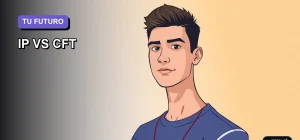 Ilustración plana y moderna de un estudiante universitario, con expresión confiada, mirando hacia su futuro profesional. El diseño minimalista y el espacio vacío a la izquierda simbolizan las oportunidades por descubrir al elegir entre un Instituto Profesional y un Centro de Formación Técnica en Chile.