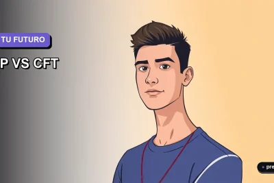 Ilustración plana y moderna de un estudiante universitario, con expresión confiada, mirando hacia su futuro profesional. El diseño minimalista y el espacio vacío a la izquierda simbolizan las oportunidades por descubrir al elegir entre un Instituto Profesional y un Centro de Formación Técnica en Chile.