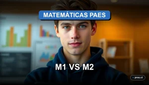 Un joven estudiante universitario, con rasgos diversos del Cono Sur, reflexiona con confianza en un moderno campus. Imagen inspiradora sobre la elección entre las pruebas de matemáticas M1 y M2 para la PAES.