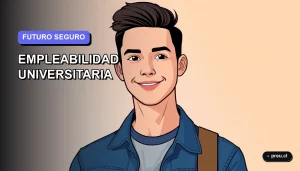 Ilustración plana y moderna de un estudiante universitario sonriente, con un fondo de gradiente azul y violeta, representando confianza en el futuro laboral tras la graduación.