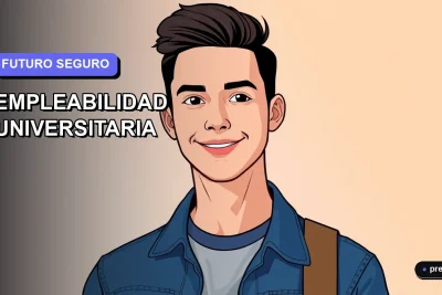 Ilustración plana y moderna de un estudiante universitario sonriente, con un fondo de gradiente azul y violeta, representando confianza en el futuro laboral tras la graduación.