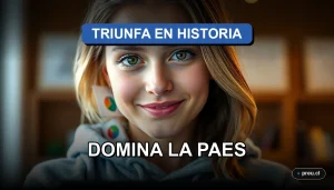 Joven estudiante chilena sonriendo con confianza en un moderno campus universitario, representando la preparación ideal para la prueba de Historia y Ciencias Sociales de la PAES. Imagen inspiradora y de alta calidad para motivar a postulantes.