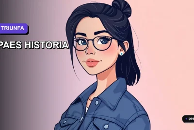 Ilustración plana y moderna de una estudiante universitaria sonriendo, lista para preparar su PAES de Historia. Fondo con gradiente de color lavanda, estilo minimalista y motivador para jóvenes.