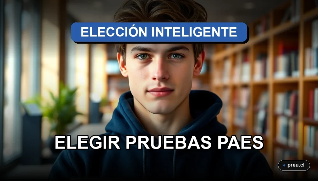 Joven estudiante en un moderno campus universitario, con una expresión de confianza y determinación, representando la preparación ideal para las pruebas electivas de la PAES.