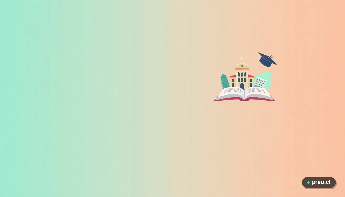 Iconos planos y coloridos que representan la educación superior: un edificio universitario, un libro abierto, un título y el mapa de Chile, sobre un fondo de gradiente moderno.