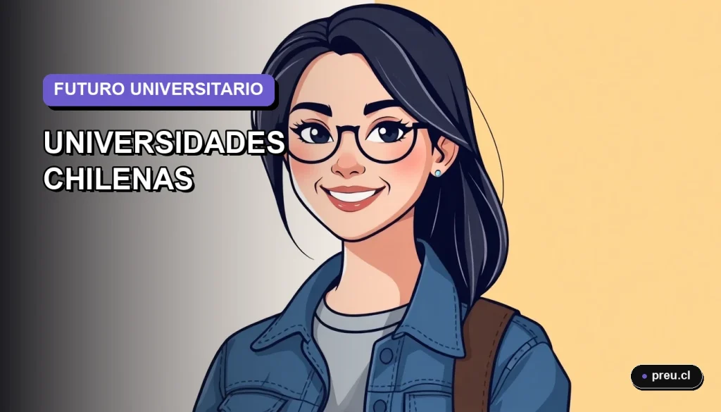 Ilustración plana y moderna de una estudiante universitaria feliz, con estilo corporativo Memphis, sobre un fondo de gradiente suave lavanda. Representa la confianza y el futuro educativo en Chile.