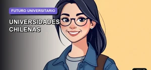 Ilustración plana y moderna de una estudiante universitaria feliz, con estilo corporativo Memphis, sobre un fondo de gradiente suave lavanda. Representa la confianza y el futuro educativo en Chile.