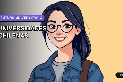 Ilustración plana y moderna de una estudiante universitaria feliz, con estilo corporativo Memphis, sobre un fondo de gradiente suave lavanda. Representa la confianza y el futuro educativo en Chile.