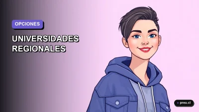 Joven estudiante sonriente mira con confianza hacia su futuro educativo fuera de Santiago. Ilustración plana y moderna en tonos lavanda, representando las oportunidades en regiones.