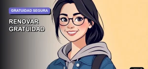 Ilustración plana y moderna de una estudiante universitaria sonriente, con un estilo fresco y juvenil, sobre un fondo de gradiente suave. Representa la confianza y tranquilidad de mantener tu beneficio estudiantil.