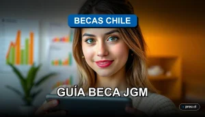 Estudiante sonriendo en el campus, representando el logro y la inspiración al postular a la Beca Juan Gómez Millas. Guía paso a paso para cumplir tus sueños universitarios.