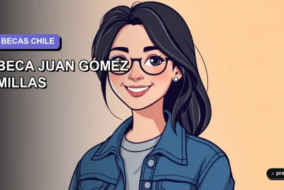 Ilustración plana y moderna de una estudiante universitaria feliz, con un fondo de gradiente lila suave. Representa el logro y la motivación para postular a la Beca Juan Gómez Millas.