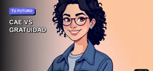 Ilustración plana y moderna de una estudiante universitaria sonriendo, con un fondo de gradiente suave. Representa la confianza al elegir entre el CAE y la Gratuidad para financiar tus estudios superiores en Chile.