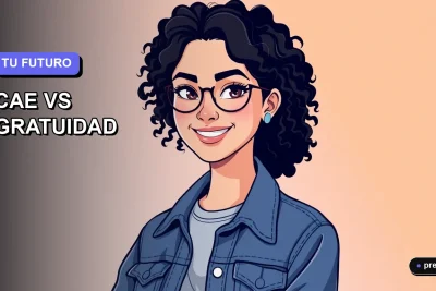 Ilustración plana y moderna de una estudiante universitaria sonriendo, con un fondo de gradiente suave. Representa la confianza al elegir entre el CAE y la Gratuidad para financiar tus estudios superiores en Chile.