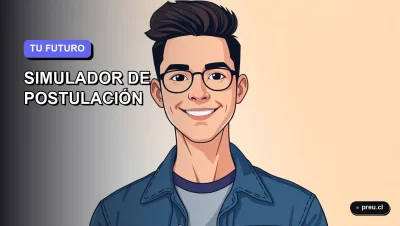 Ilustración plana y moderna de un estudiante universitario sonriendo, con un fondo de gradiente azul y violeta. Representa la confianza y el apoyo para postular a la educación superior técnica.