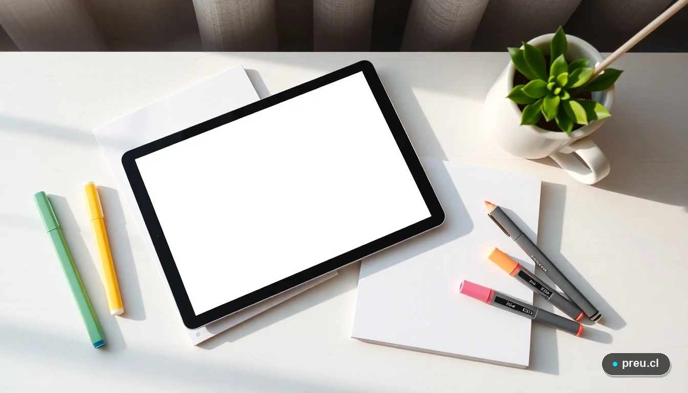 Espacio de estudio minimalista con tablet y cuadernos para planificar tu ingreso a la universidad.