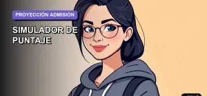 Ilustración plana y moderna de una estudiante universitaria sonriente, con un fondo vacío y gradiente lavanda, representando la confianza y claridad que brinda nuestro simulador de puntaje para la admisión.