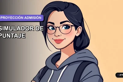 Ilustración plana y moderna de una estudiante universitaria sonriente, con un fondo vacío y gradiente lavanda, representando la confianza y claridad que brinda nuestro simulador de puntaje para la admisión.