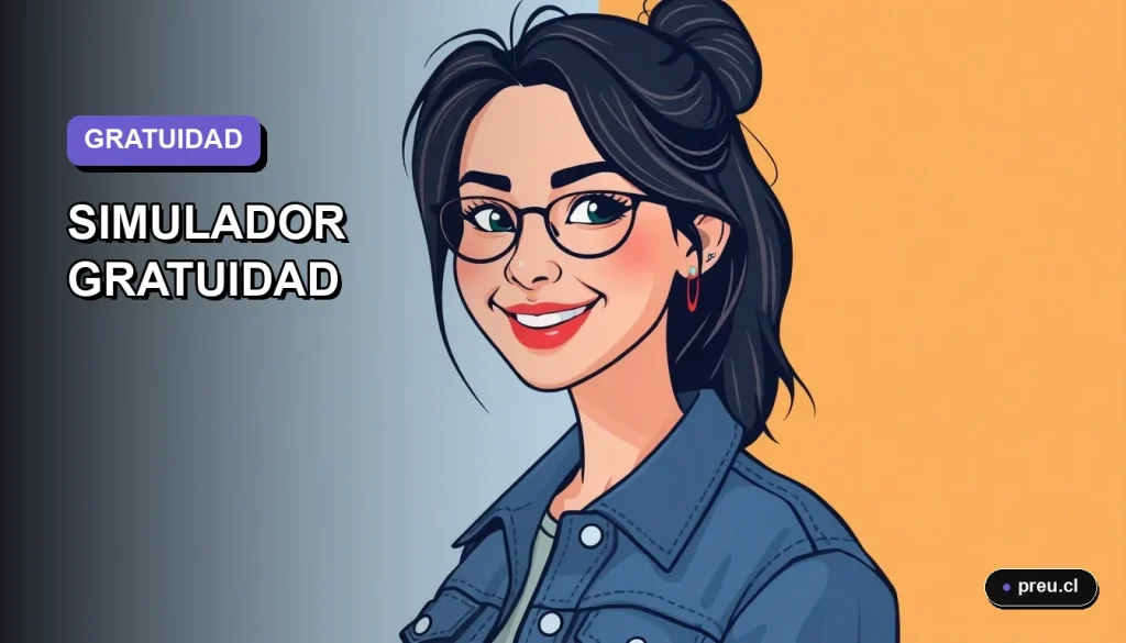 Ilustración plana y moderna de una estudiante universitaria sonriente junto a su escritorio, con un diseño asimétrico que representa la oportunidad de acceder a la educación superior gratuita en Chile.