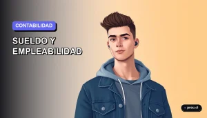Ilustración plana y moderna de un estudiante universitario, representando la carrera de Contador Auditor en Chile, con un fondo de gradiente suave. Imagen minimalista y motivadora para jóvenes que exploran su futuro profesional.