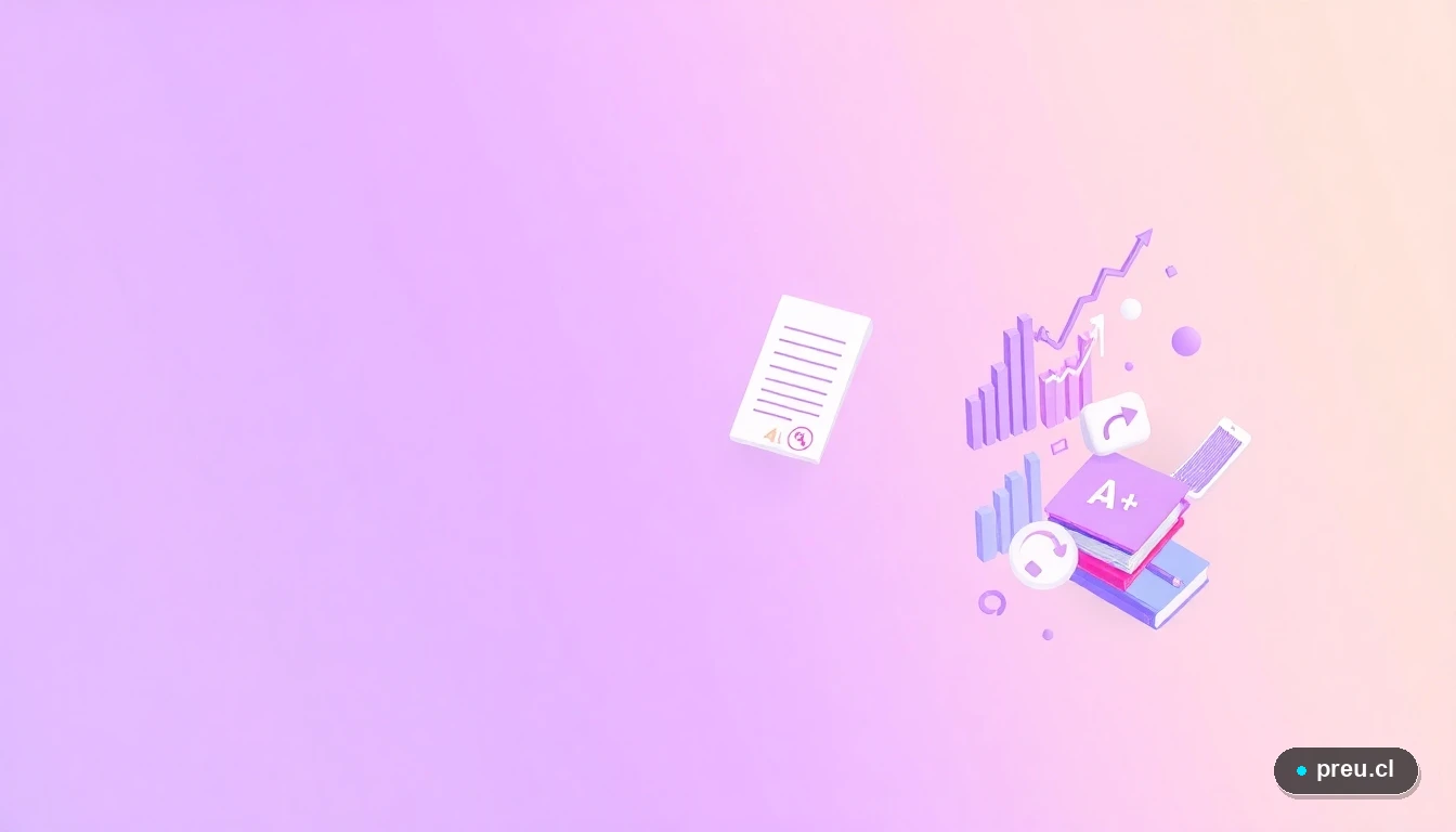 Elementos gráficos abstractos y modernos que simbolizan el éxito académico y profesional: papeles de examen con nota máxima, gorros de graduación y gráficos de progreso, representando el camino en la carrera de administración.