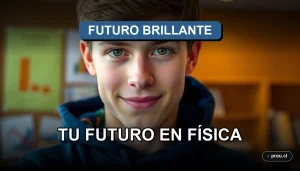Un joven estudiante de física mira con confianza y optimismo hacia su futuro profesional en Chile, en un entorno universitario moderno e inspirador.