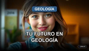Joven estudiante de geología sonríe con confianza en el campus, representando el futuro profesional y las oportunidades laborales en Chile. Imagen inspiradora para estudiantes.