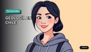 Ilustración plana y moderna de una joven estudiante de geología sonriendo con confianza, sobre un fondo de gradiente suave. Representa el futuro profesional brillante y la alta empleabilidad de esta carrera en Chile, ideal para jóvenes que eligen su camino.